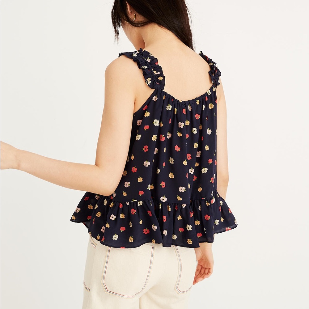 Madewell 100% silk navy floral top blouse - Picture 4 of 13